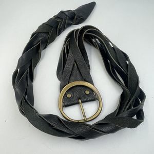 Women Black Leather Braided Belt One Size 3.5-2 Inches Wide